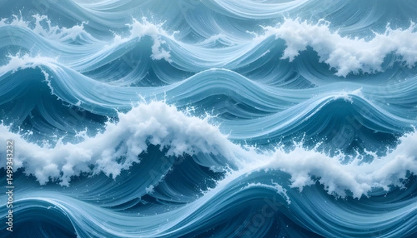 Obraz Minimalist ocean wave pattern, soft blues and white foam