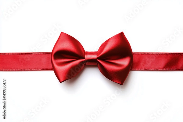 Fototapeta Bright red bow tie with a satin finish, perfectly tied, centered on a clean white background