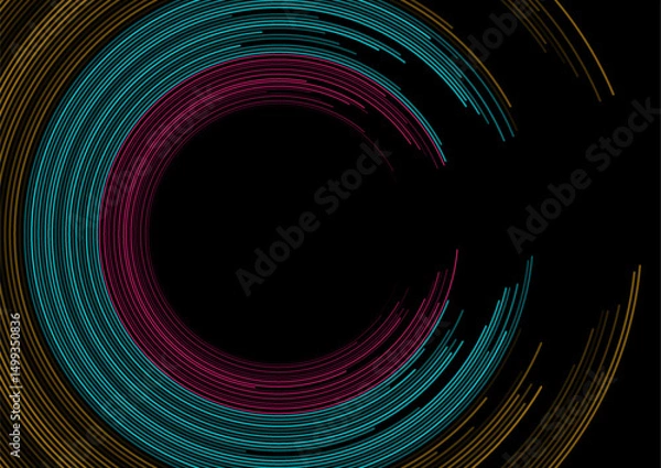 Fototapeta Colorful minimal circular lines abstract tech background. Vector bright futuristic design