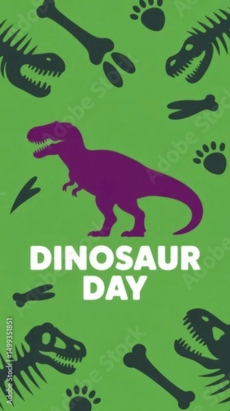 Fototapeta Flat Vector Purple T-Rex Silhouette with Dinosaur Day Text Generative AI