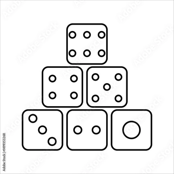 Obraz Rolling dice. White and black for gambling game, side view of dice in front of realistic vector objects of lucky dice, set of dice cubes for game of chance, luck illustration
