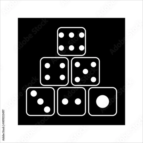 Obraz Rolling dice. White and black for gambling game, side view of dice in front of realistic vector objects of lucky dice, set of dice cubes for game of chance, luck illustration