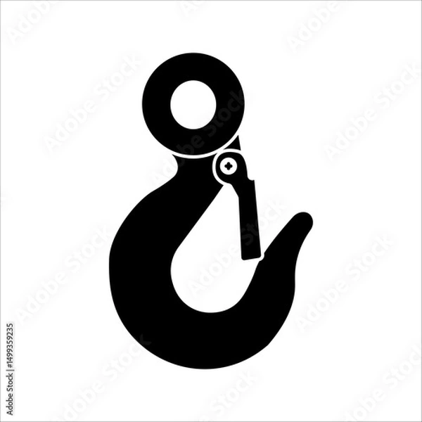 Obraz Black industrial hook icon on black and white background. Crane hook icon. Vector Illustration.