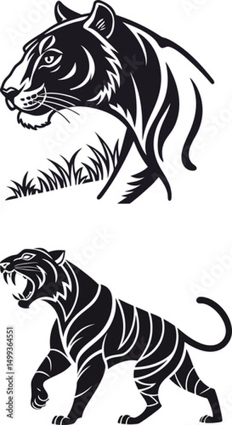 Fototapeta tiger vector illustration black and white Wild Animal 