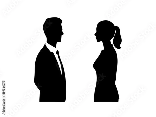 Obraz Man and Woman Profile Silhouettes Facing Each Other