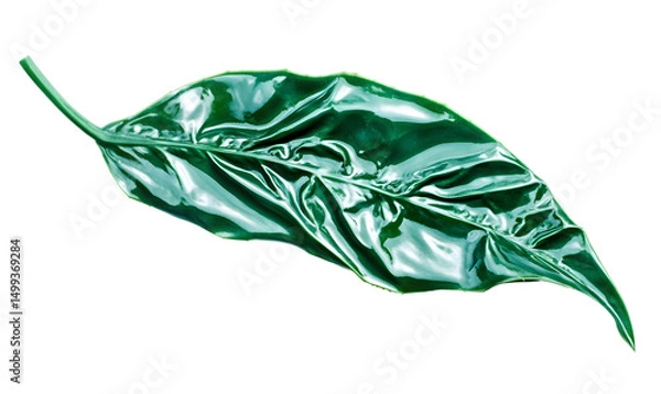 Fototapeta Close-up of a stylized, vibrant green leaf.  Its surface is textured and glossy