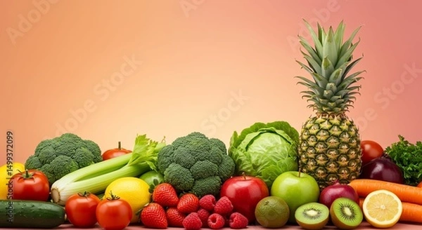 Fototapeta Various Fresh Fruits and Vegetables