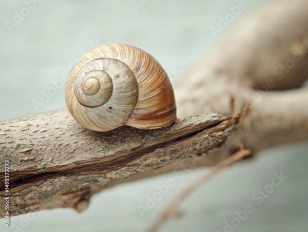 Fototapeta Snail Shell on Fallen Branch