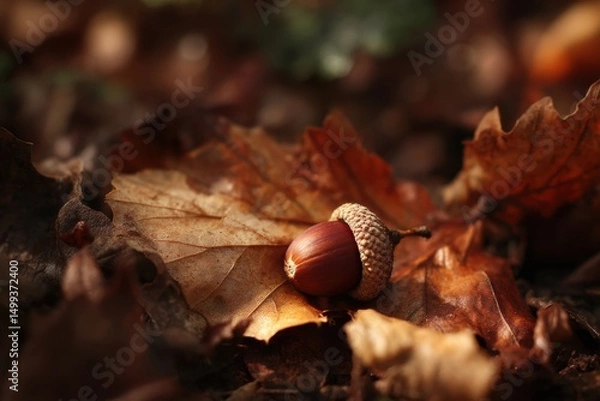 Fototapeta Fallen Acorn on Leaves