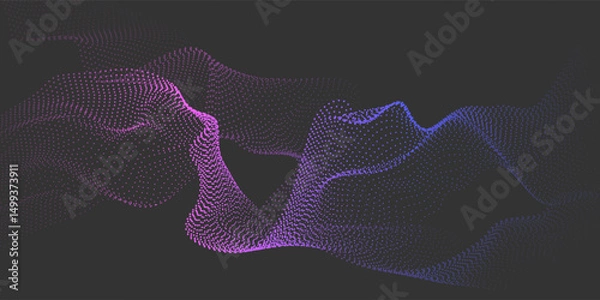 Fototapeta Abstract flowing wave of particles. Digital motion element for modern design. Technology dark background.