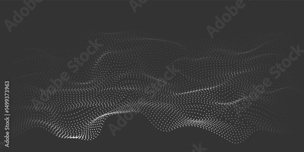 Fototapeta Abstract flowing wave of particles. Digital motion element for modern design. Technology dark background.