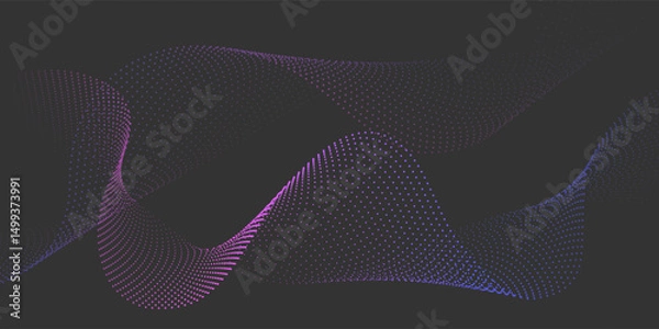 Fototapeta Abstract flowing wave of particles. Digital motion element for modern design. Technology dark background.