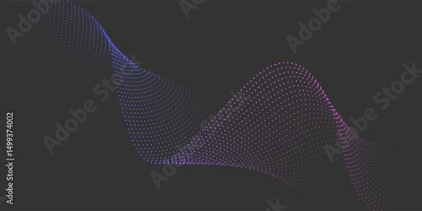 Fototapeta Abstract flowing wave of particles. Digital motion element for modern design. Technology dark background.