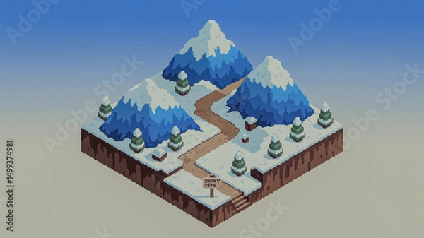 Obraz Pixelated scenic winter landscape isometric snowy mountains