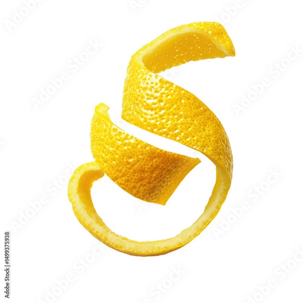 Fototapeta A twisted lemon peel garnish with a slightly curled shape on isolated transparent background