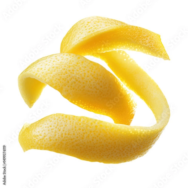Fototapeta A twisted lemon peel garnish with a slightly curled shape on isolated transparent background