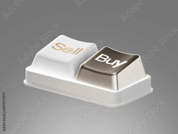 Obraz 3D icon of keyboard buttons labeled Buy and Sell, representing trading actions, online transactions, and investment decisions in digital finance platforms.