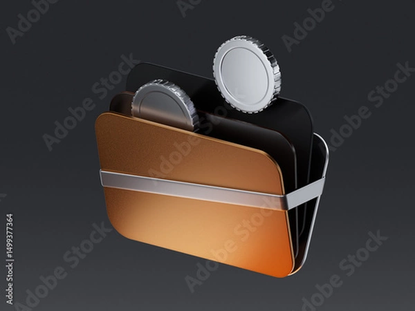 Obraz 3D render of a digital wallet or cardholder icon with inserted coins and cards, symbolizing finance, savings, and payment storage in digital environments.
