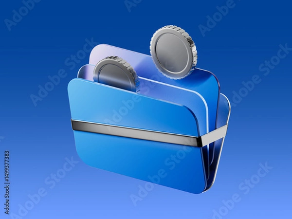 Obraz 3D render of a digital wallet or cardholder icon with inserted coins and cards, symbolizing finance, savings, and payment storage in digital environments.