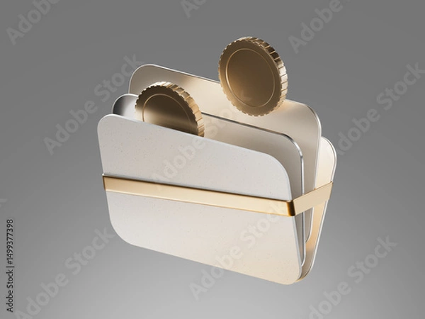 Obraz 3D render of a digital wallet or cardholder icon with inserted coins and cards, symbolizing finance, savings, and payment storage in digital environments.