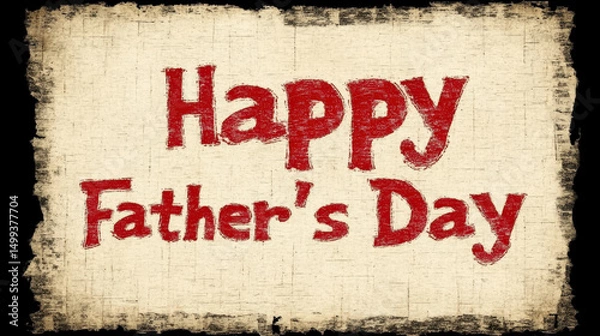 Obraz Rustic design featuring "Happy Father's Day" in red marker on white paper, isolated with a light brown background, black border, and torn edge, suitable for vintage Father's Day card templates.