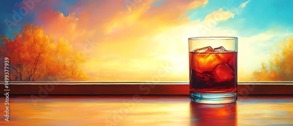 Obraz Sunset drink autumn window view