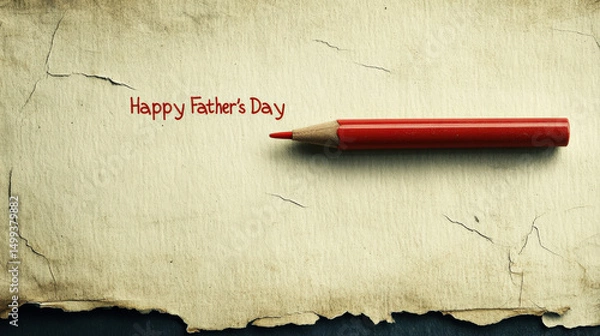 Obraz Light brown background highlights "Happy Father's Day" in red marker on white paper with a black border and torn edge, perfect for creating heartfelt Father's Day greeting cards or digital designs.