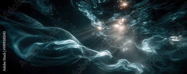 Obraz Abstract swirls of light and shadow create an ethereal, cosmic effect. Light bursts through the darkness, illuminating wisps of energy.