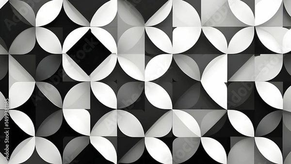 Fototapeta A sophisticated geometric background featuring a grid of overlapping circles and ovals in a striking monochrome palette of black, white, and gray.