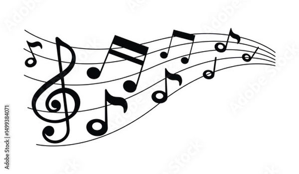 Fototapeta Music Note Waves on a Transparent Background. Decorative background of musical notes.