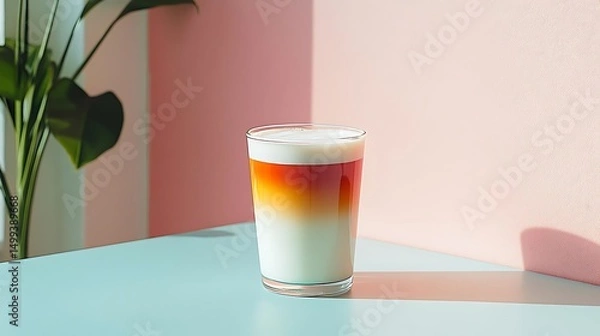 Obraz Layered drink, cafe, sunlight, pastel background, menu