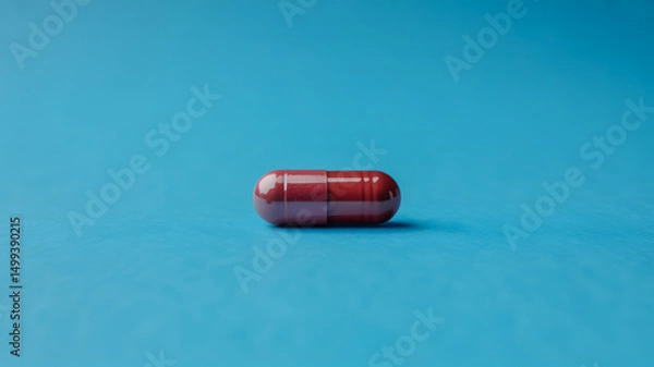 Obraz Red medicine capsule on a blue background