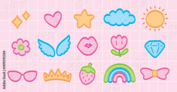 Obraz cute girly pastel kawaii graphic element with embossed stroke