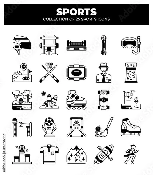 Fototapeta Collection of 25 Sports Icons. A Visual Guide to Various Games and Activities