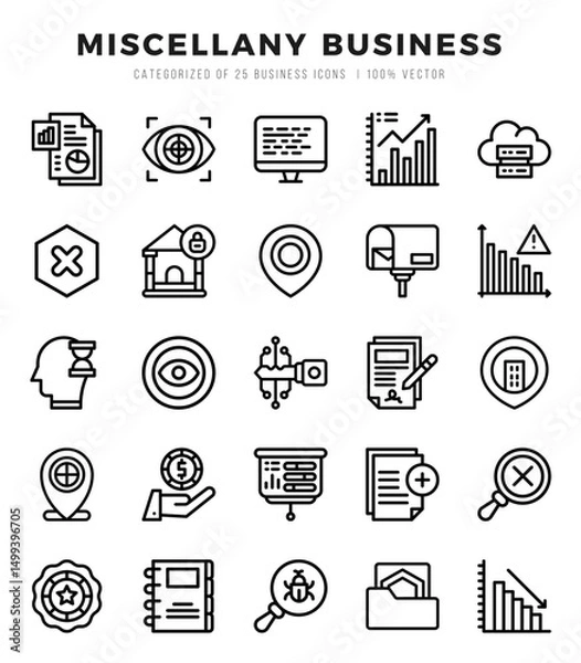Fototapeta Miscellany Business Icons bundle. Lineal style Icons. Vector illustration.