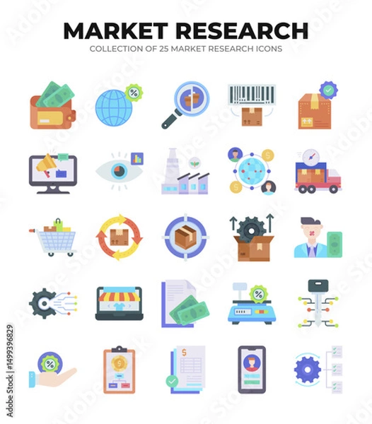 Fototapeta Collection of 25 Market Research Icons. Visualizing Business Growth Strategies
