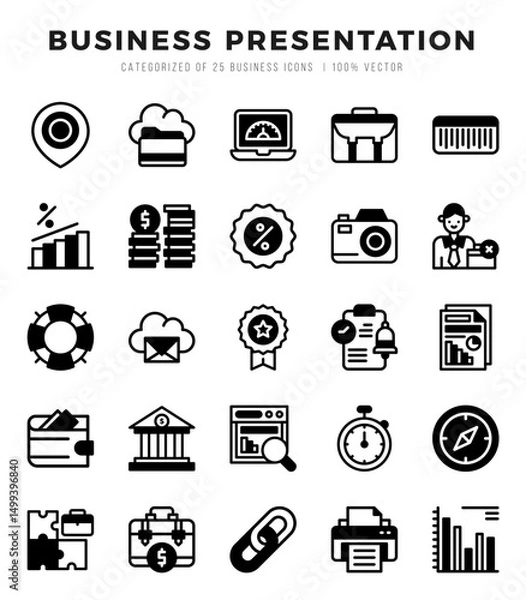 Fototapeta Vector Business Presentation types icon set in Lineal Filled style. vector illustration.