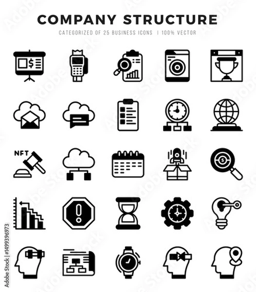 Fototapeta Collection of Company Structure 25 Lineal Filled Icons Pack.