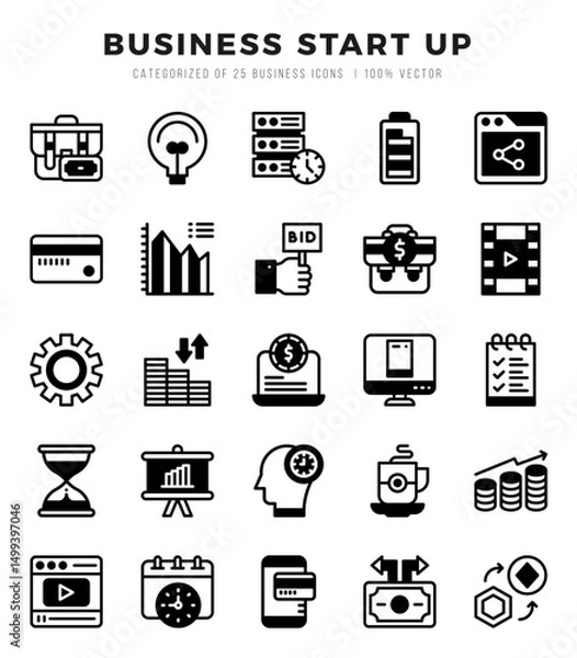 Fototapeta Set of simple Lineal Filled Business Start Up Icons. Lineal Filled art icons pack.