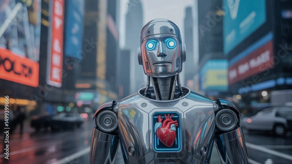 Obraz Robot with heart in futuristic city