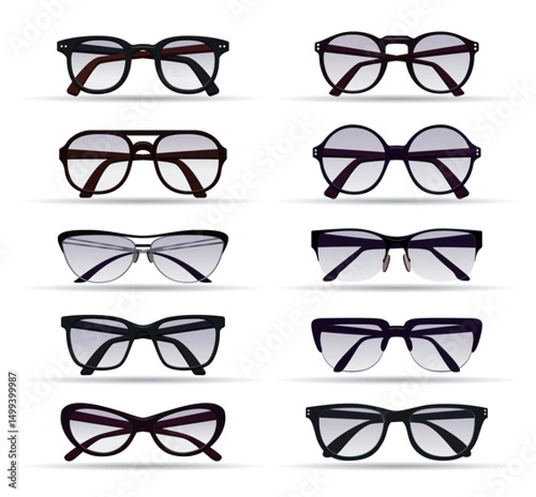Fototapeta Set sunglasses. Outline illustration and group elements.