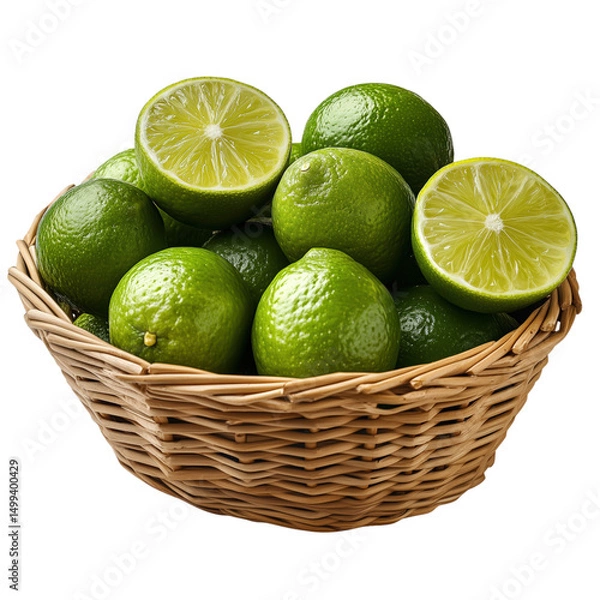 Fototapeta fresh limes in basket isolated on transparent background