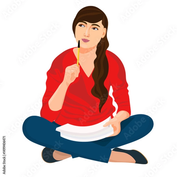 Fototapeta girl with pen and paper in hand