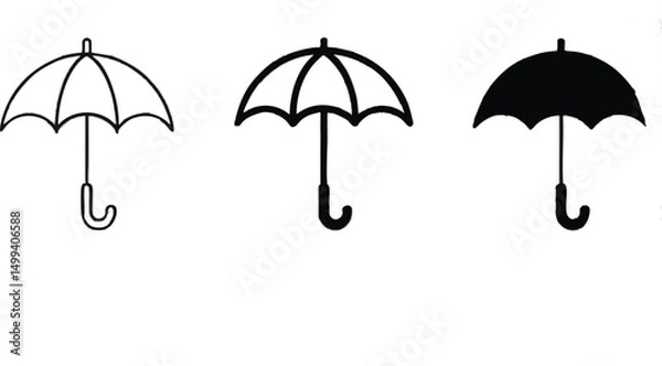Fototapeta Set of Umbrella Vector Silhouettes in Outline, Semi-Filled and Solid Black Styles