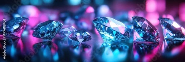 Obraz Close-up of iridescent, faceted gems in vibrant neon colors