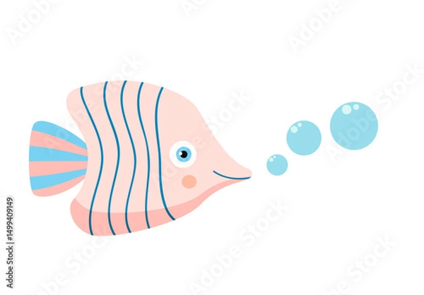 Fototapeta Cute cartoon vector fish in pink and blue colors, simple flat style illustration for kids and baby graphic design