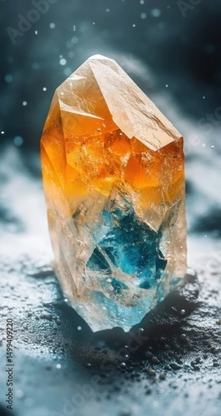 Obraz Close-up of a vibrant, multifaceted crystal, displaying a blend of amber and blue hues