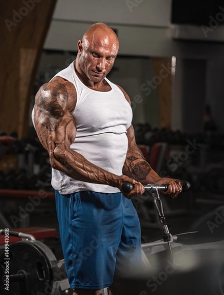 Obraz Big Bodybuilder Working Out at the Gym, Lifting Weights