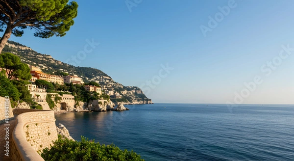Fototapeta Eze, France, French riviera, Coastal Path and Mediterranean Sea View in Eze, France