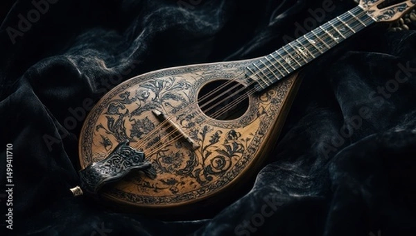 Obraz Ornate mandolin on dark velvet
